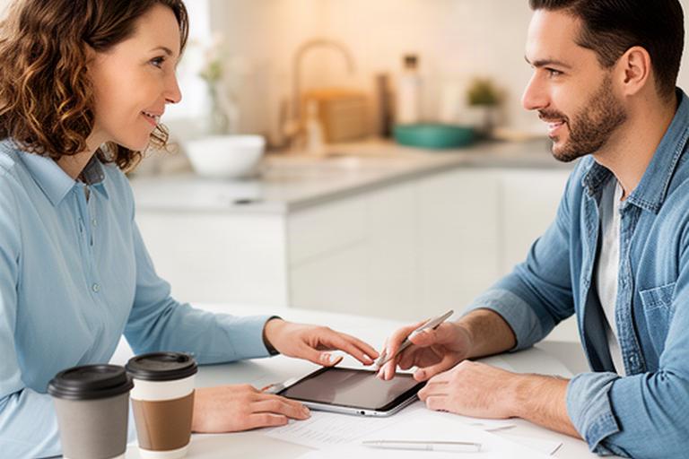 Customer and moving coordinator confirming a service estimate at a kitchen table