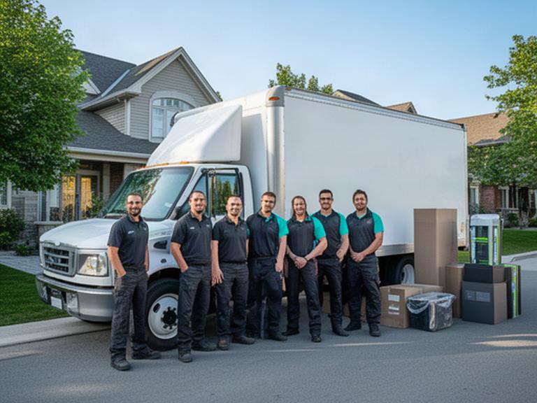 Speedy Vans Inc. moving team standing together beside a bright moving truck in Ottawa