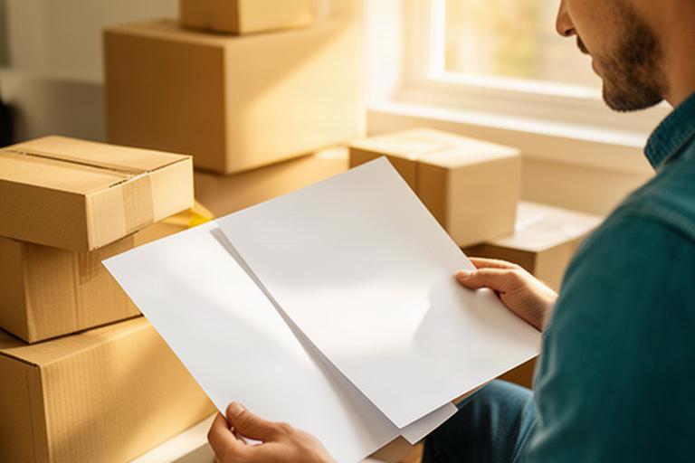 Customer reading a clear service agreement beside packed boxes in a sunlit Ottawa apartment