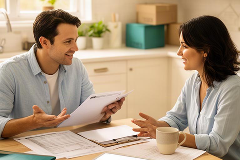 Customer reviewing a moving estimate with a coordinator at a tidy kitchen table