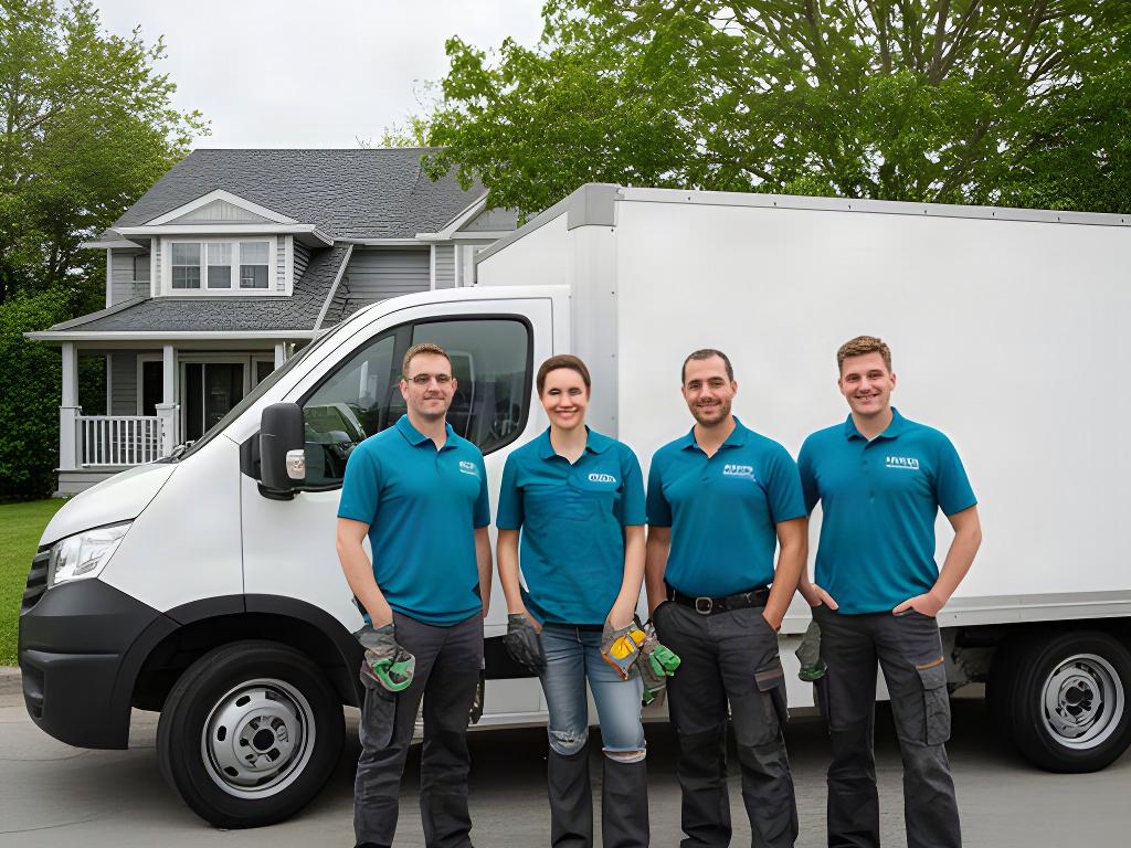 Uniformed Ottawa moving team standing beside a well-maintained moving van