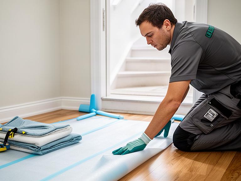 Professional movers placing protective coverings on the floor of an Ottawa home