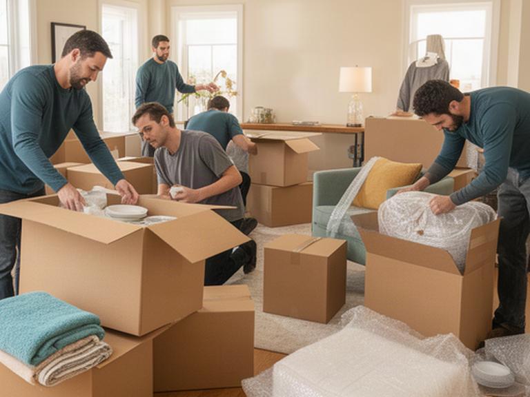 Trained moving crew packing household belongings carefully inside an Ottawa residence