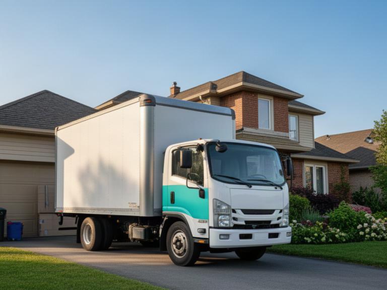 Insured moving truck parked outside an Ottawa home on a clear morning
