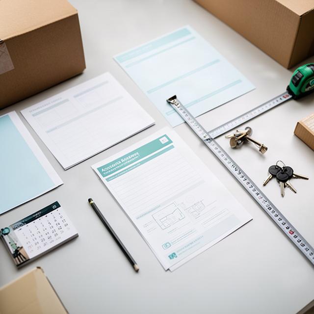 Moving date notes and access instructions arranged beside a tape measure